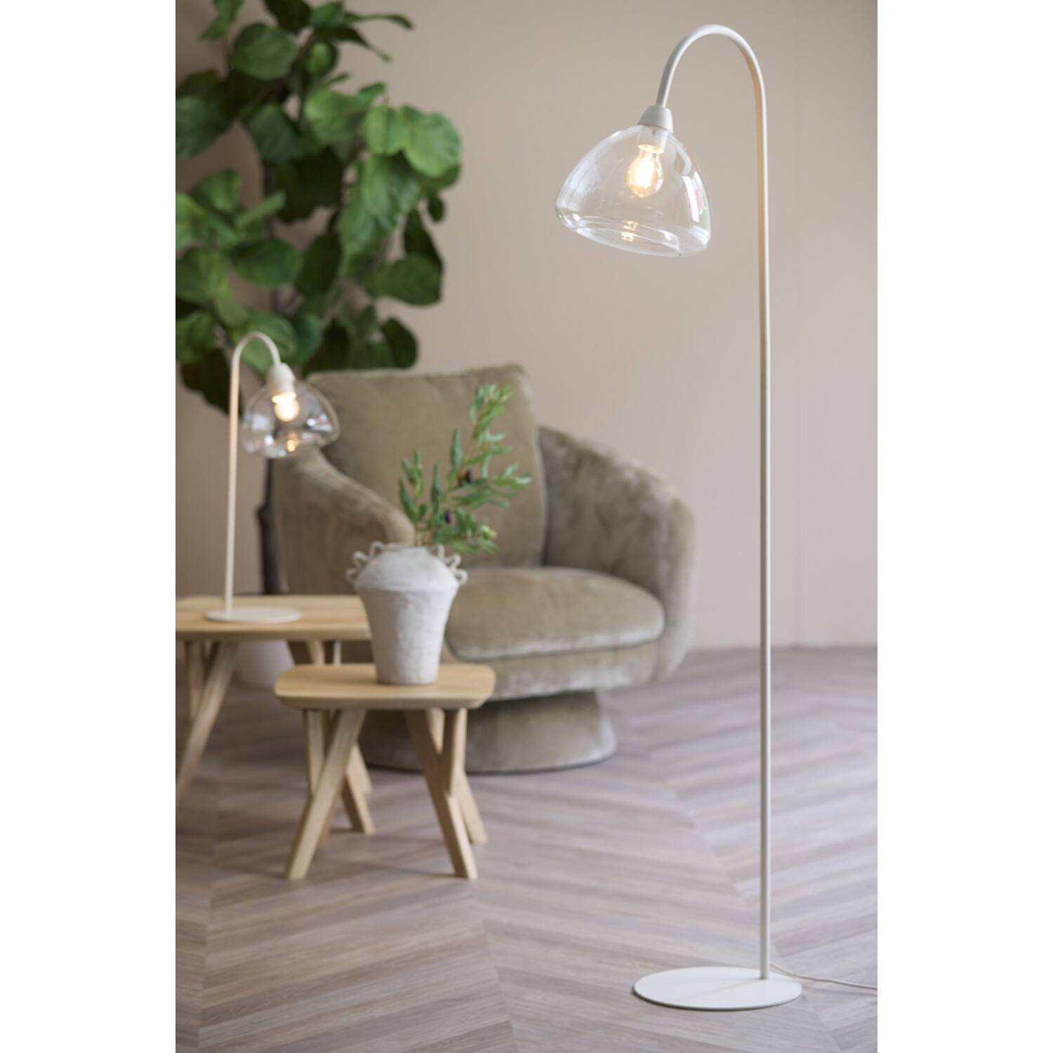 Floor lamp 47x28x160 cm BISHO glass clear+cream