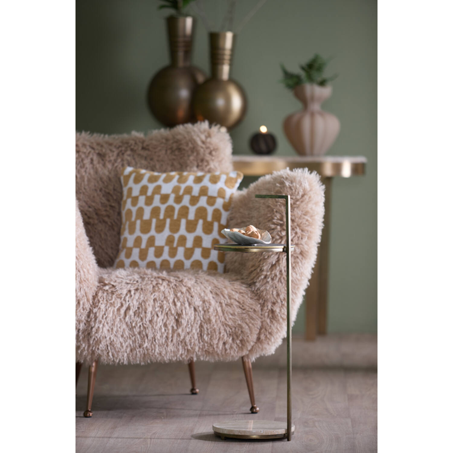 Side table Ø26x76 cm LEDA travertine sand+brown bronze