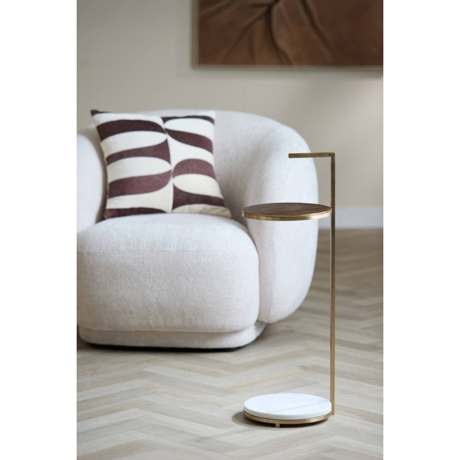 Bijzettafel Ø26x76 cm LEDA marmer wit+antiek brons