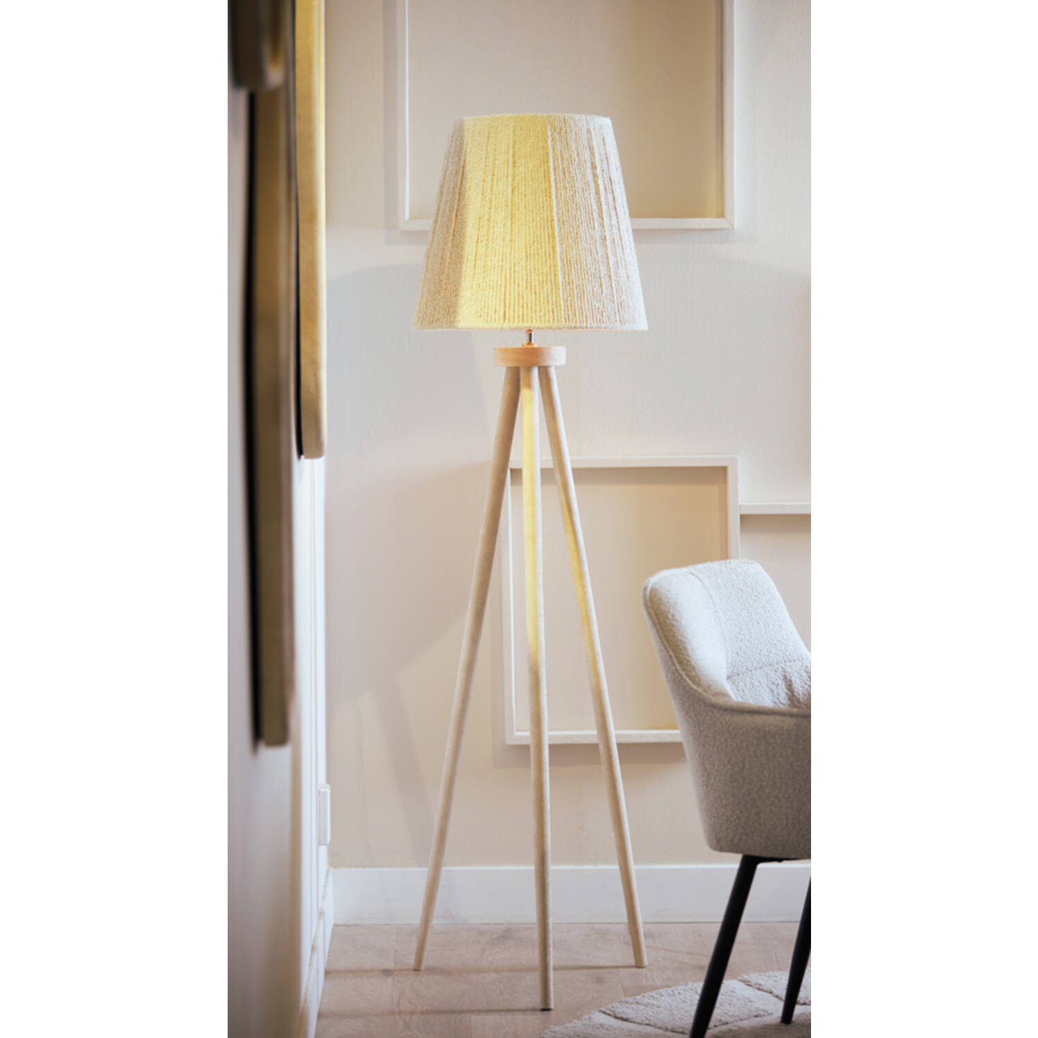 Floor lamp tripod 52x52x122 cm ILIAS wood matt natural