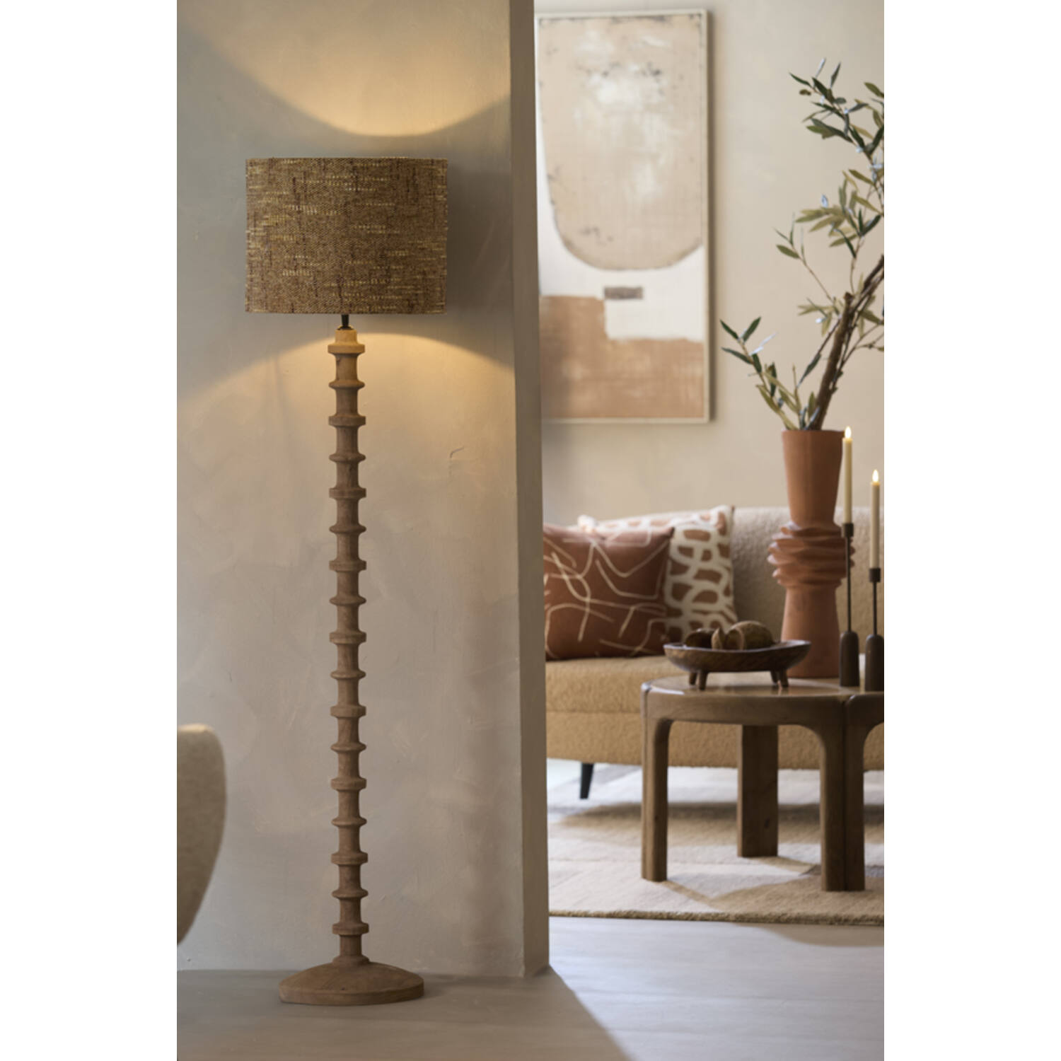 Vloerlamp Ø30x135 cm CECILY hout mat grijs-bruin