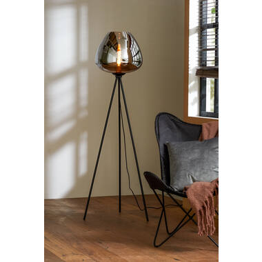 Vloerlamp driepoot Ø42x146 cm MAYSON smoke glas-mat zwart