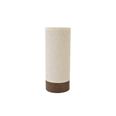 Table lamp LED Ø10x25 cm BRYLO linen natural+wood dark brown