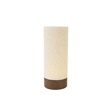 Table lamp LED Ø10x25 cm BRYLO linen natural+wood dark brown