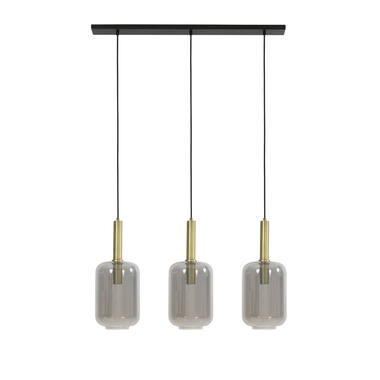 Hanglamp 3L 100x22x32 cm LEKAR antiek brons+smoke glas