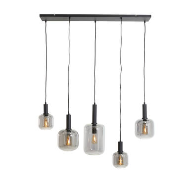 Hanglamp 5L 110x22x32 cm LEKAR zwart+smoke glas