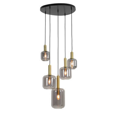 Hanglamp 5L Ø66x80 cm LEKAR antiek brons+smoke glas