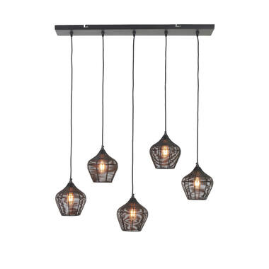 Hanglamp 5L 100x20x122 cm ALVARO mat zwart
