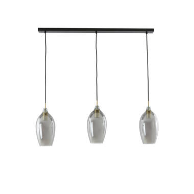 Hanglamp 3L 100x16,5x32 cm LUKARO antiek brons+glas smoke