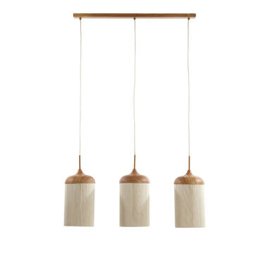 Hanglamp 3L 90x22x32 cm DANIA hout print naturel+touw crème