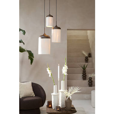 Hanglamp Ø27,5x52 cm DANIA hout print d bruin+touw crème