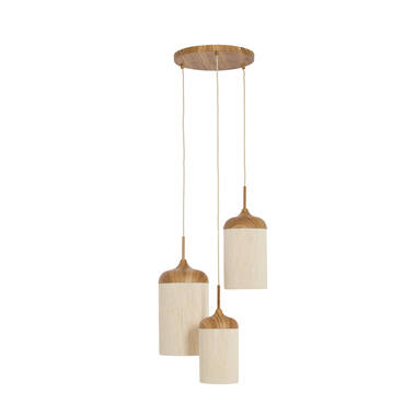 Hanging lamp 3L Ø35x32 cm DANIA wood prnt natrl+rope cream