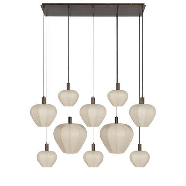 Hanging lamp 10L 144x49x97,5 cm HUXI wood prnt d brn+lin nat
