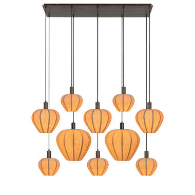 Hanging lamp 10L 144x49x97,5 cm HUXI wood prnt d brn+lin nat