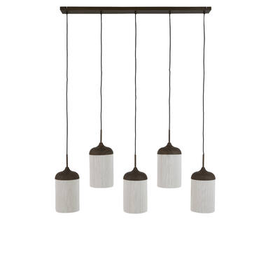 Hanging lamp 5L 117x10x27 cm DANIA wood prnt d brwn+rope crm