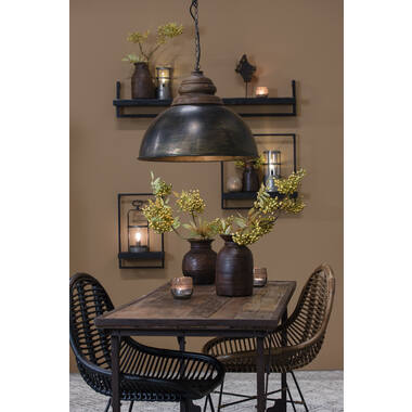 Hanging lamp Ø52x40 cm LEIA black zinc+top wood brown