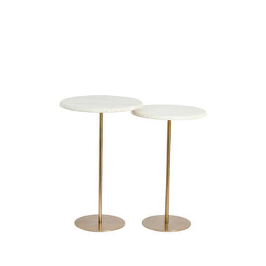 Side table S/2 Ø32x51+Ø35x54 cm LIA trav white+antique bronz