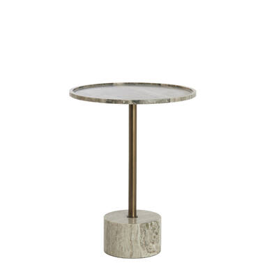 Bijzettafel Ø37x49 cm CIVITA marmer zand-grijs+d brn-brns