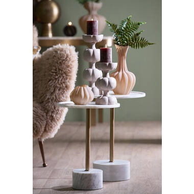 Bijzettafel Ø37x49 cm CIVITA marmer wit+antiek brons