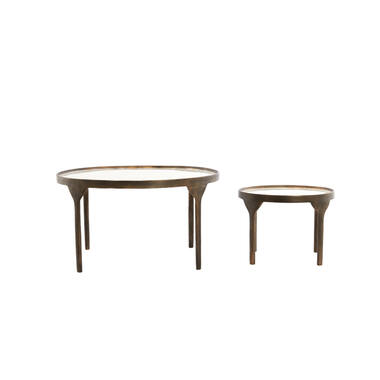 Salontafel S/2 max 85x85x42 cm ELI glans crème+antiek brons