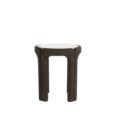 Bijzettafel Ø45x50 cm ALI hout grijs-d bruin+travertin zand