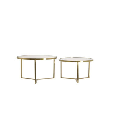 Coffee table S/2 Ø65x39+Ø75x44 cm SERELLE light gld+gls brwn