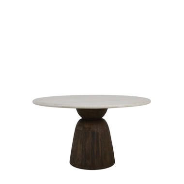 Dining table Ø140x76 cm SOY marble sand+mango wood choc brwn