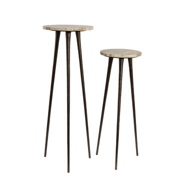 Pillar S/2 Ø30x84+Ø35x101,5 cm ZYN marble taupe+brown bronze