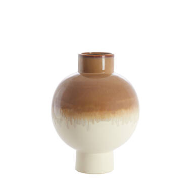 Vaas deco Ø34x46 cm ZELATA keramiek crème+taupe