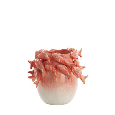 Vaas deco 29x28,5x27 cm FISH keramiek koraal+crème
