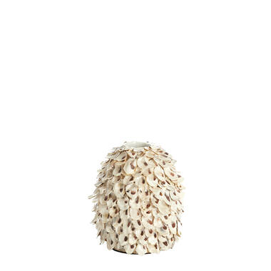Vaas deco Ø20x21 cm UBATE bamboe+schelp crème+bruin