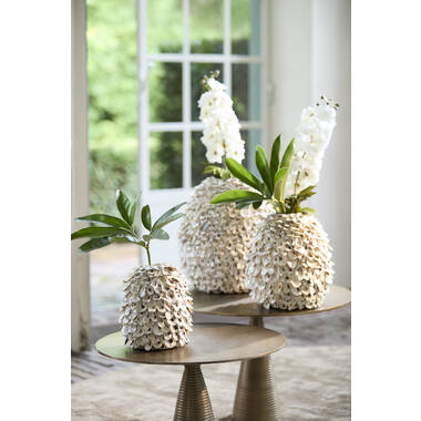 Vaas deco Ø20x21 cm UBATE bamboe+schelp crème+bruin