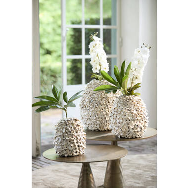 Vaas deco Ø26x27 cm UBATE bamboe+schelp crème+bruin