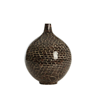 Vaas deco Ø28x35 cm ELORZA bamboe donker bruin+naturel