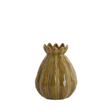 Vaas deco Ø14x18 cm FELINE keramiek groen-bruin