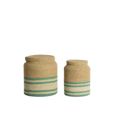 Basket S/2 Ø25x32,5+Ø33x37 cm BETANIA seagrass nat+turquoise