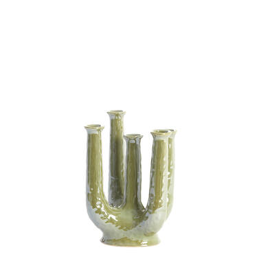 Vaas deco 20x14x25 cm LEONJO keramiek olie licht groen