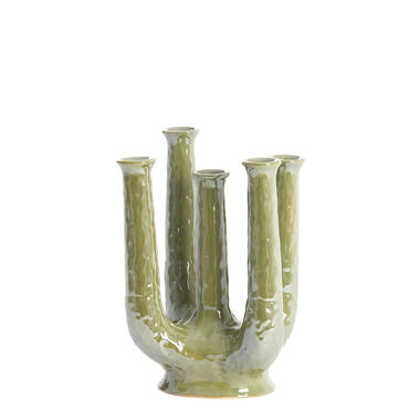 Vaas deco 22x16,5x30 cm LEONJO keramiek olie licht groen