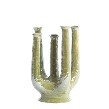 Vaas deco 24x18x36 cm LEONJO keramiek olie licht groen