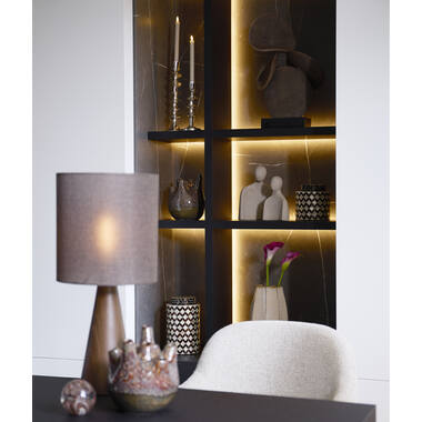 Deco box+lid Ø16x26,5 cm OLITE bamboo cream+dark brown