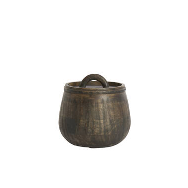 Deco box Ø18x18 cm VEDRA mango wood antique dark brown