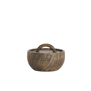 Deco box Ø20x14,5 cm VEDRA mango wood antique dark brown