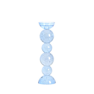 Candle stick Ø9,5x34 cm ITINGA glass bubble light blue