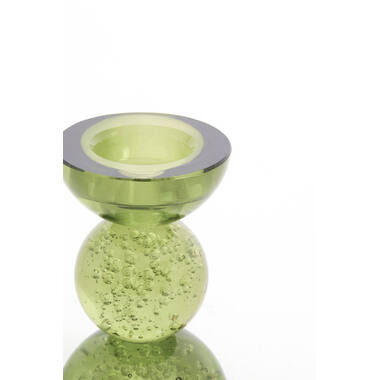Candle stick Ø8x12 cm ITINGA glass bubble olive green