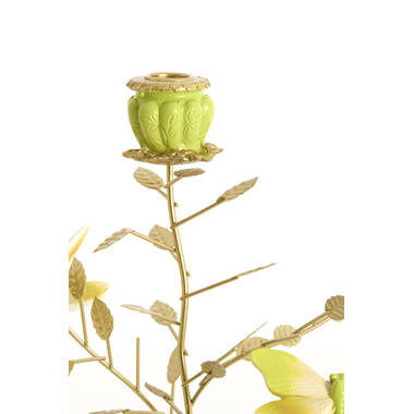 Candle stick 35,5x18x37,5 cm BUTTERFLY light green+light gld