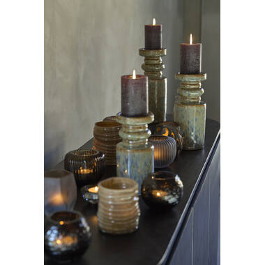 Candle stick Ø10,5x25 cm CEROU ceramics denim blue-brown