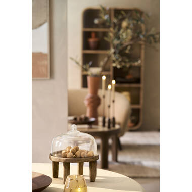 Dish Ø27x30 cm BIA mango wood antique brown+glass clear