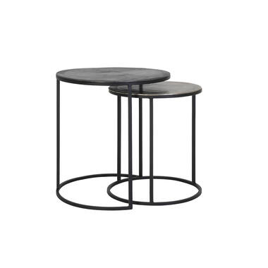 Bijzettafel S/2 Ø40x45+Ø49x50,5 cm TALCA ruw lood+ant. lood