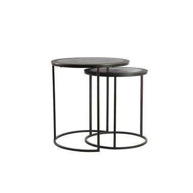 Bijzettafel S/2 Ø40x45+Ø49x50,5 cm TALCA ruw lood antiek
