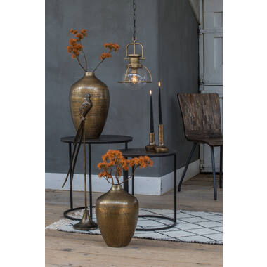 Bijzettafel S/2 Ø40x45+Ø49x50,5 cm TALCA ruw lood antiek